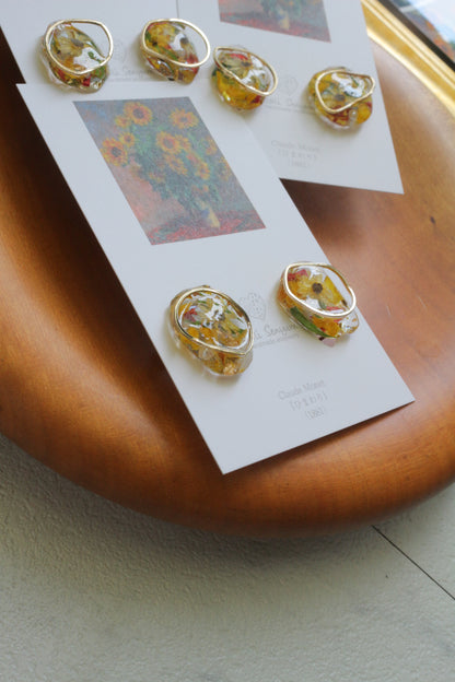 Monet Inspired Flower Medallion Earrings No.1 イヤリング Clip-on ひまわり