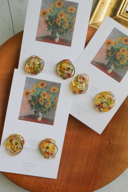 Monet Inspired Flower Medallion Earrings No.1 イヤリング Clip-on ひまわり
