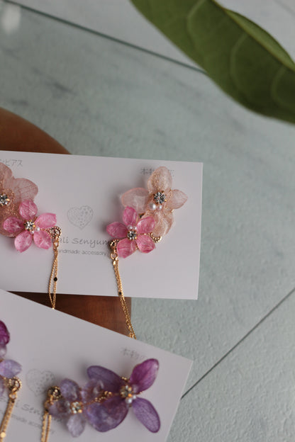 Hydrangea Flying Butterfly Earrings No.40 - Titanium Pierce(ピアス）