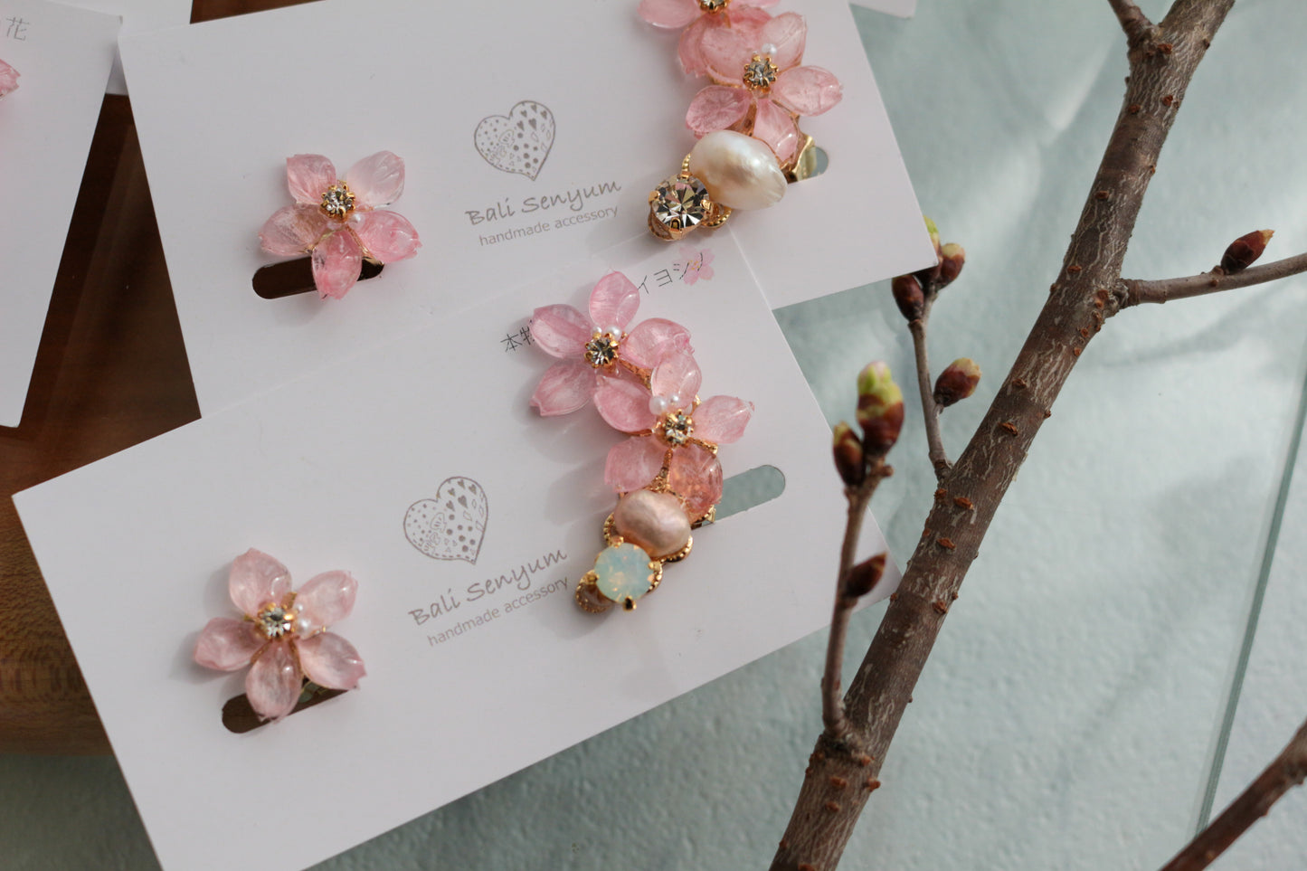 Someiyoshino Double Sakura Earring and Ear Cuff #S028