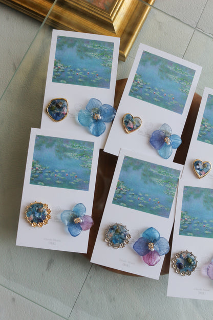 Monet Inspired Flower and Medallion No.12 ピアスTitanium Pierce 睡蓮