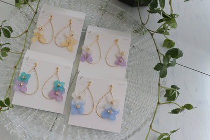 Teardrop Hoop Earrings with Hydrangeas No.21 ピアスorイヤリング