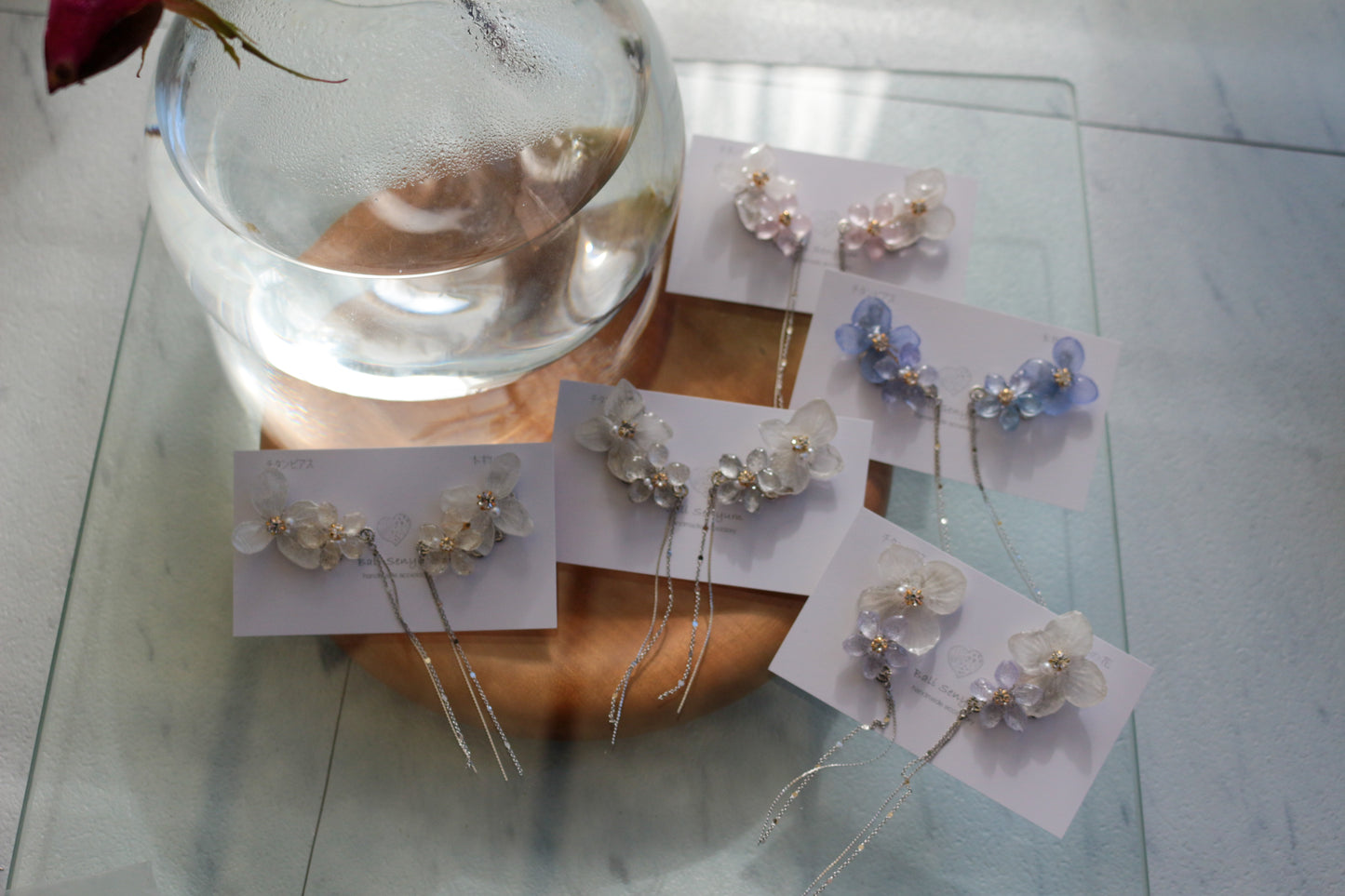 Hydrangea Flying Butterfly Earrings No.47 - Titanium Pierce(ピアス）