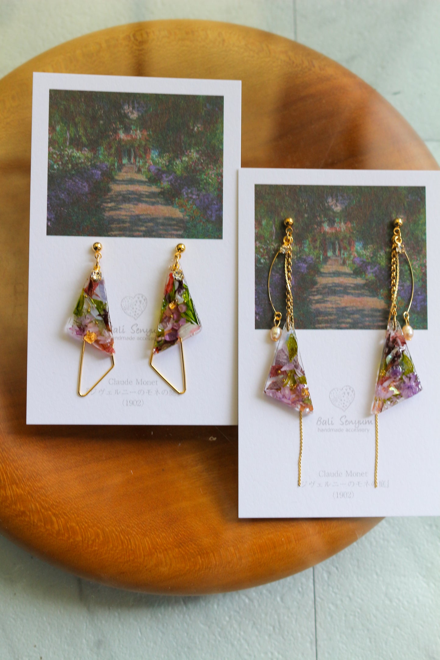 Claude Monet The Artist's Garden at Giverny Inspired Triangular Floral Earrings-ジヴェルニーの庭