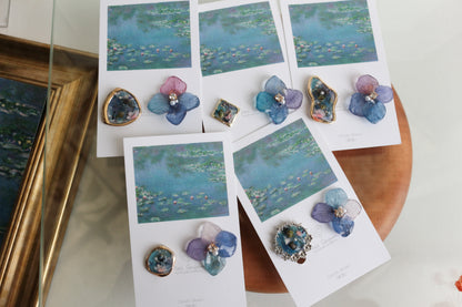 Monet's Water Lilies Inspired Flower and Medallion No.14イヤリング Clip-on 睡蓮