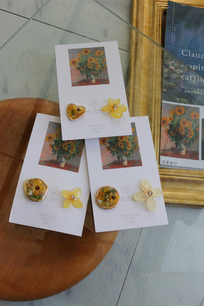 Monet Inspired Flower Earrings No.20 ピアスTitanium Pierce ひまわり