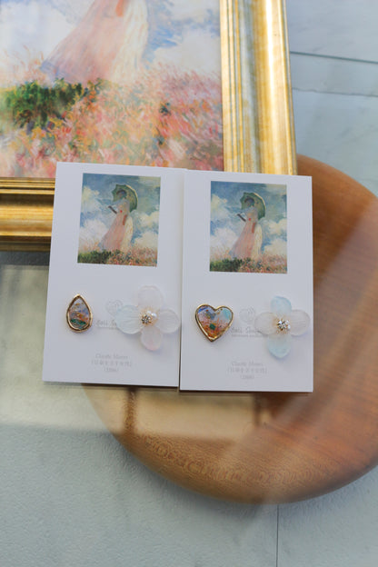 Monet Inspired Flower Earrings No.7 ピアスTitanium Pierce 日傘をさす女性