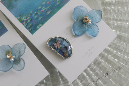 Monet's Water Lilies Inspired Flower and Medallion No.30 イヤリング Clip-on 睡蓮