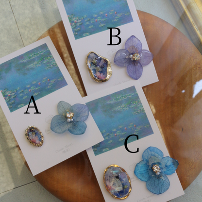 Monet's Water Lilies Inspired Flower and Medallion No.37 イヤリング Clip-on 睡蓮