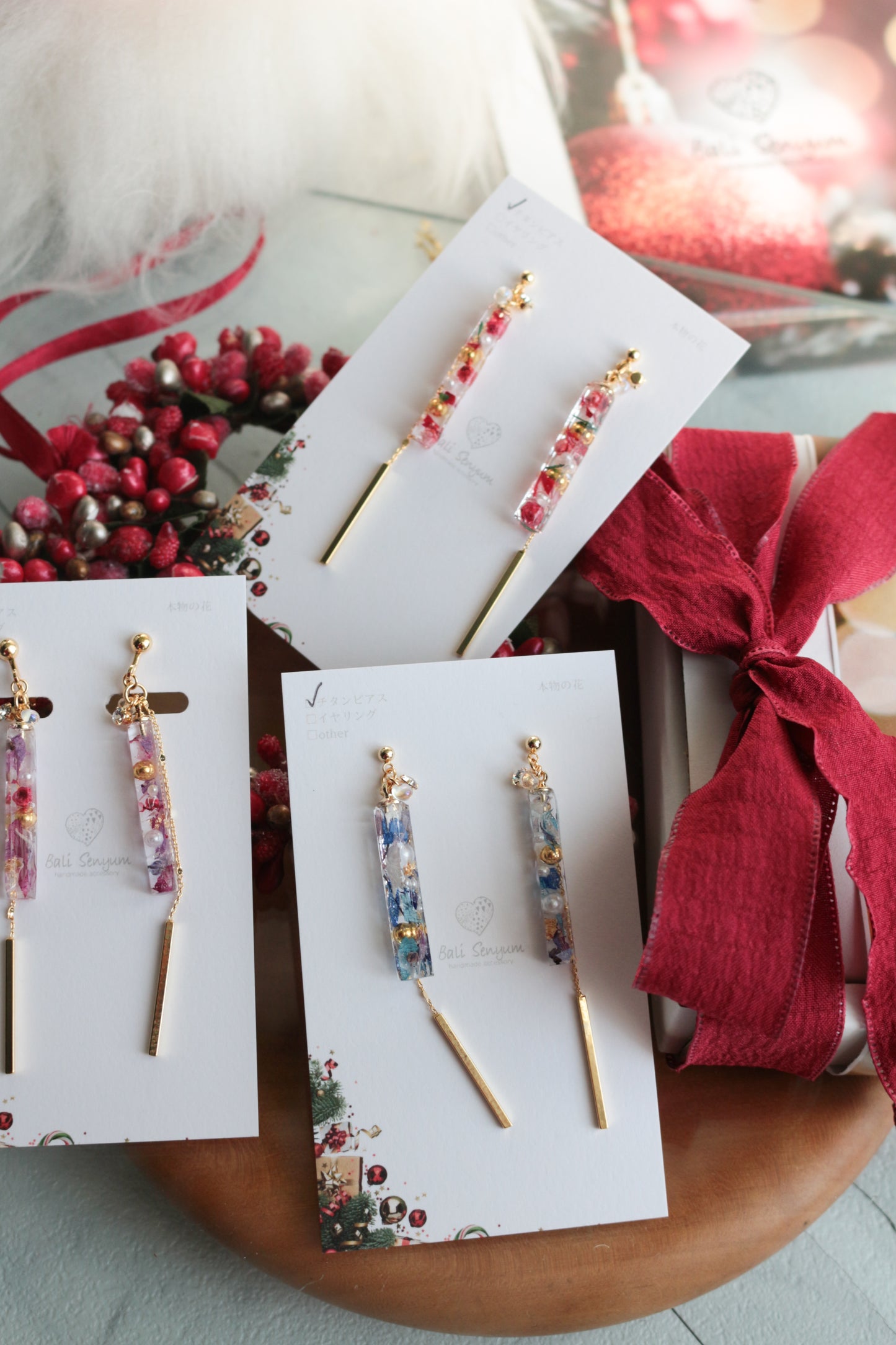 Dangling Christmas Stick Earrings with Pearl