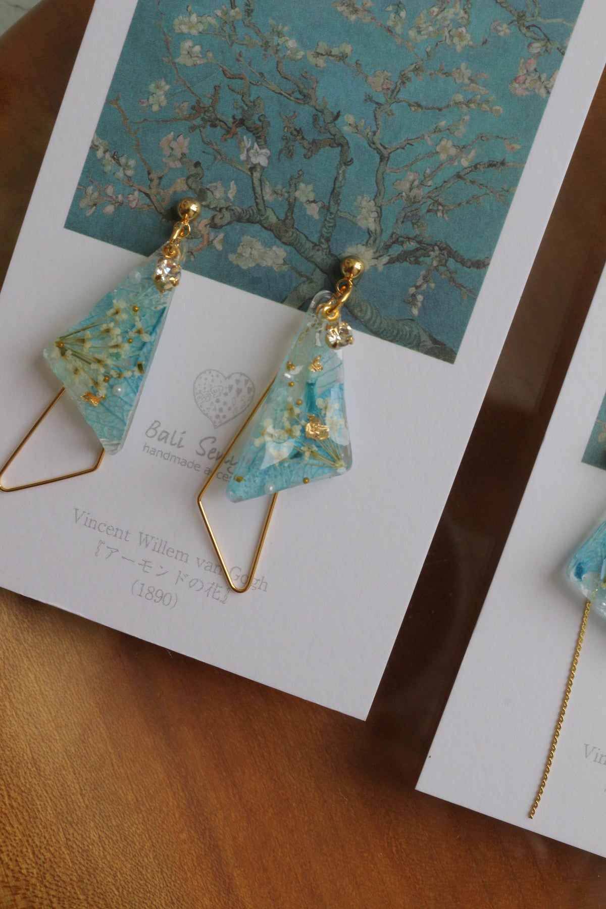 Gogh Almond Tree in Blossom Inspired Triangular Floral Earrings-アーモンドの花