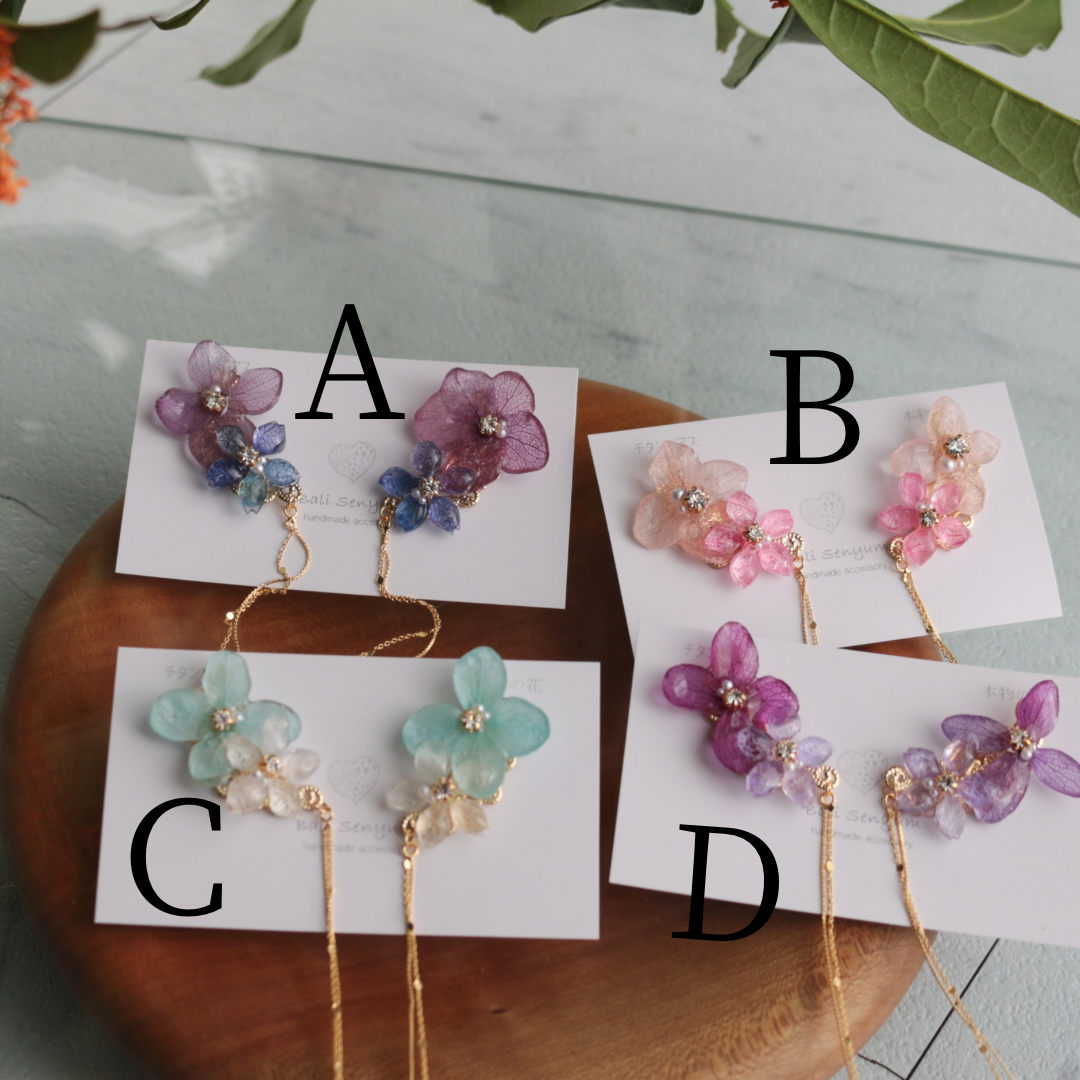Hydrangea Flying Butterfly Earrings No.40 - Titanium Pierce(ピアス）