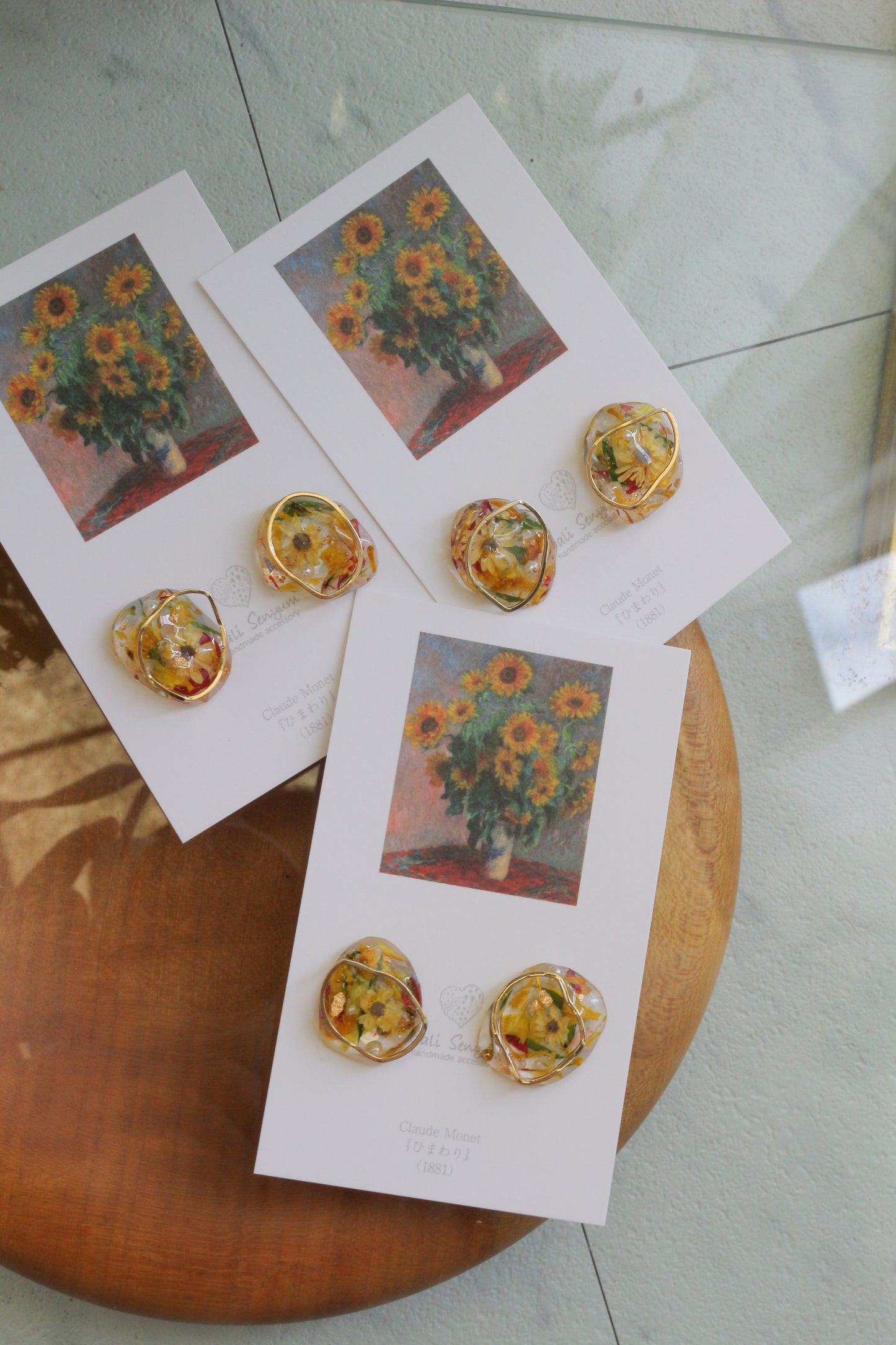 Monet Inspired Flower Medallion Earrings No.2 ピアスTitanium Pierce ひまわり