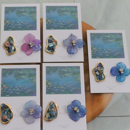 Monet Inspired Flower and Medallion Earrings パーツ選べます。Clip-on or Titanium Pierce