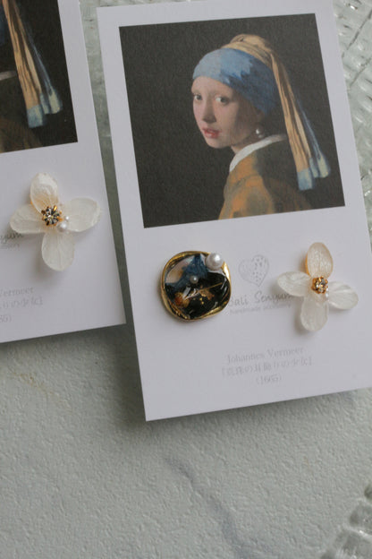 Vermeer's Inspired Flower and Medallion No.1 ピアス Pierce 真珠の耳飾りの少女