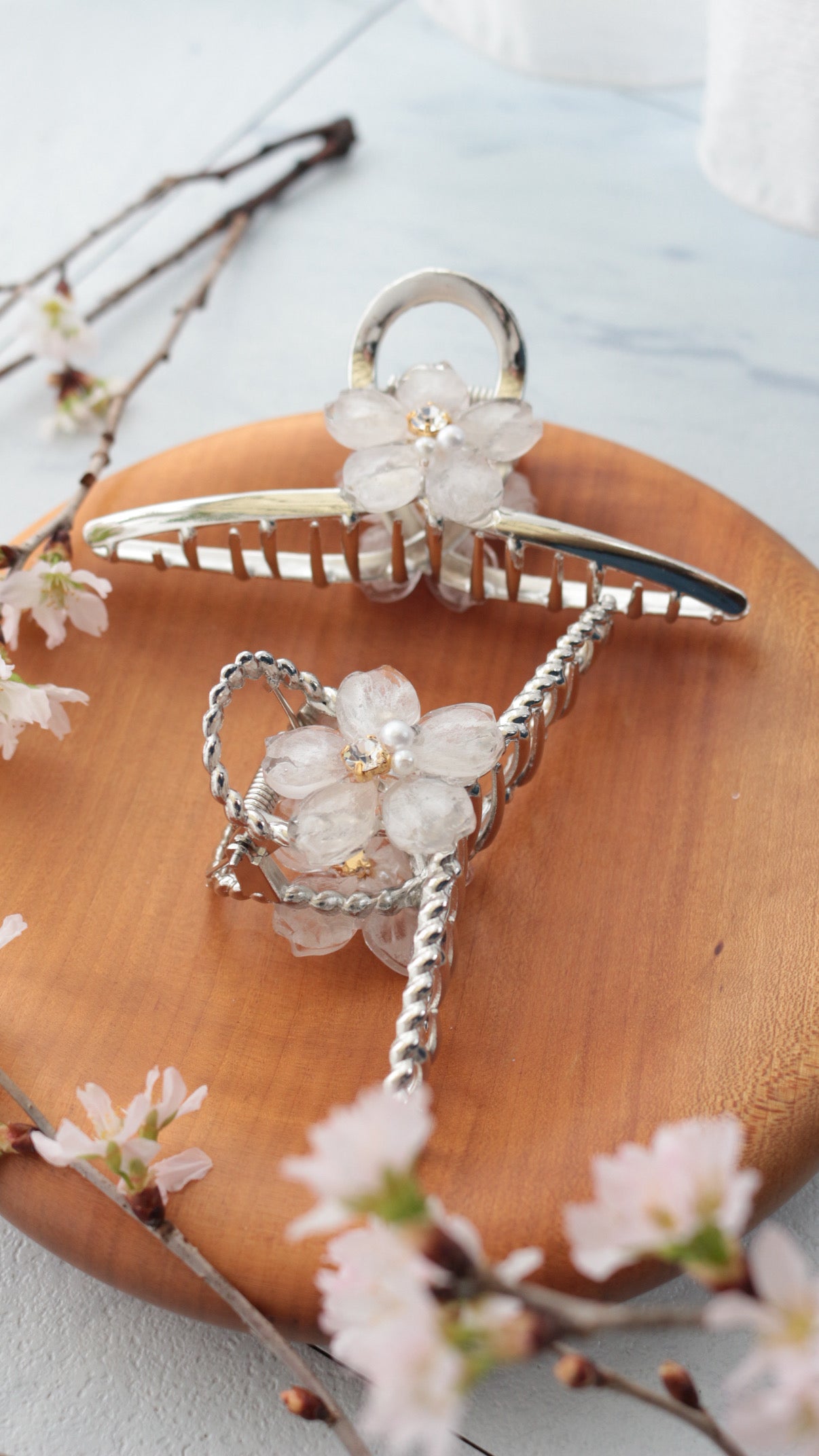 Someiyoshino Sakura Silver Color Hair Clip - White  Big