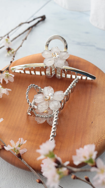 Someiyoshino Sakura Silver Color Hair Clip - White  Big