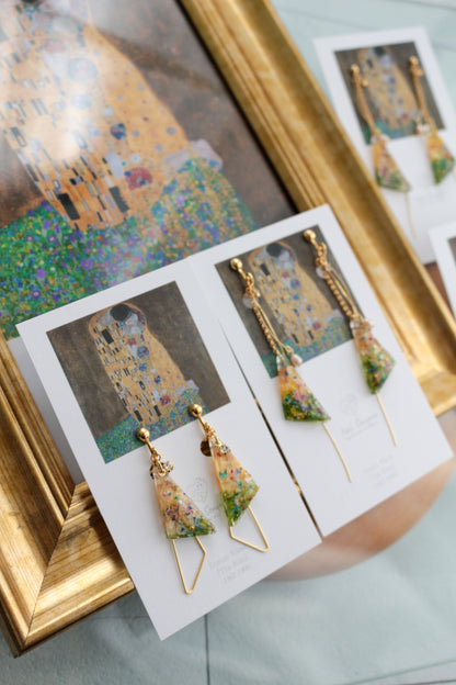 Gustav Klimt Inspired Triangular Floral Earrings - Kiss
