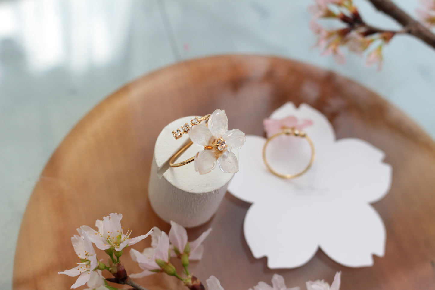 Someiyoshino Sakura Ring with Three Gems NEW #S053