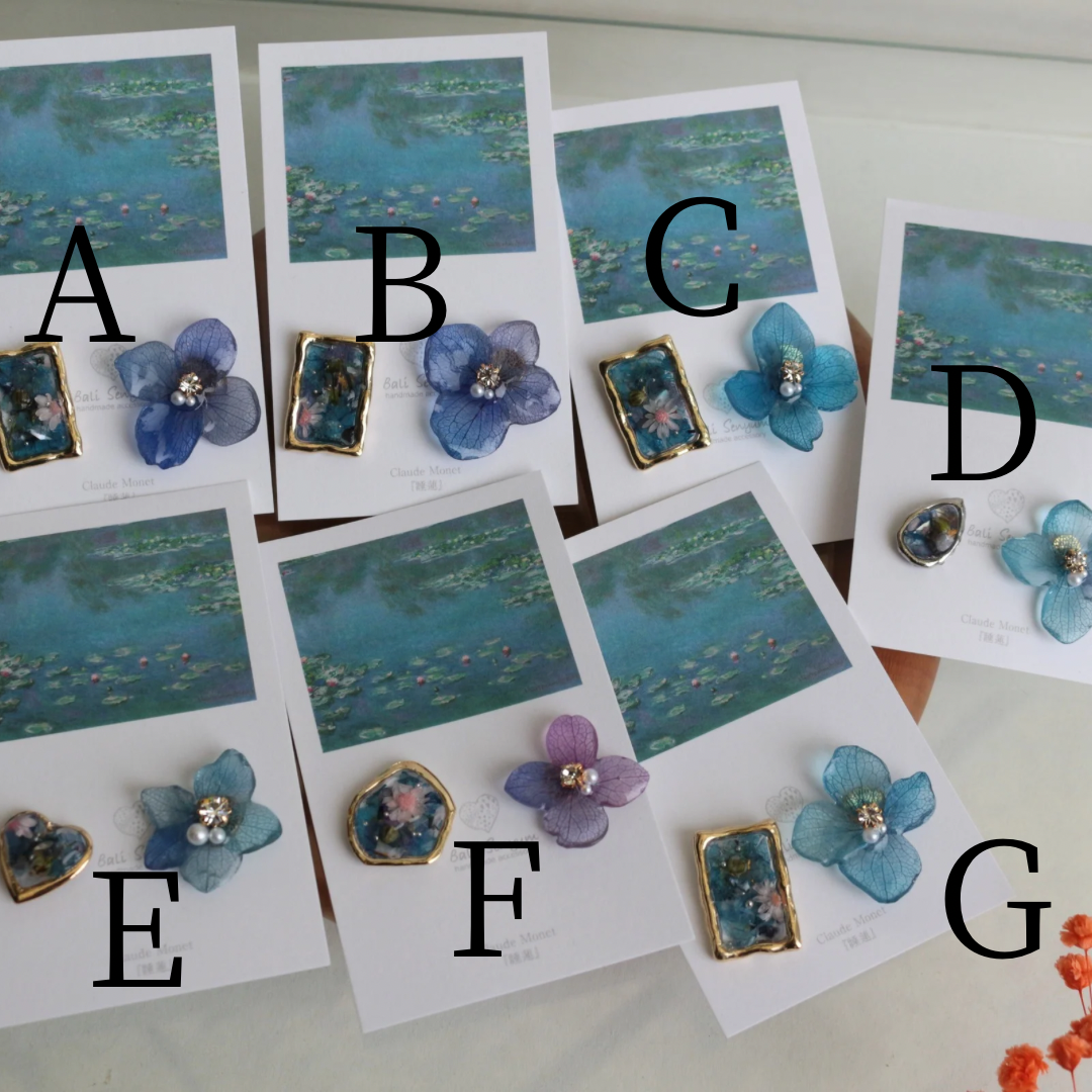 Monet Inspired Flower and Medallion No.15 ピアスTitanium Pierce 睡蓮