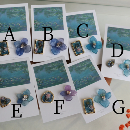 Monet Inspired Flower and Medallion No.15 ピアスTitanium Pierce 睡蓮