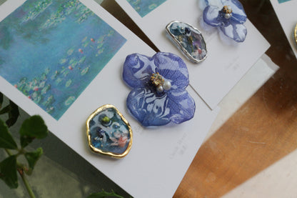 Monet Inspired Flower and Medallion No.27 ピアスTitanium Pierce 睡蓮