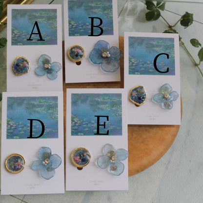 Monet's Water Lilies Inspired Flower and Medallion No.26 イヤリング Clip-on 睡蓮