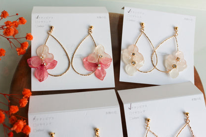 Teardrop Hoop Earrings with Hydrangeas No.17