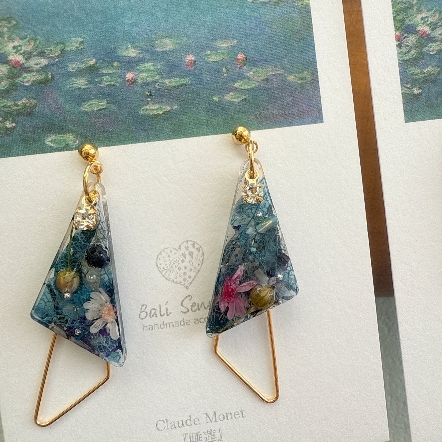 Claude Monet Water Lilies Inspired Triangular Floral Earrings -  No.31