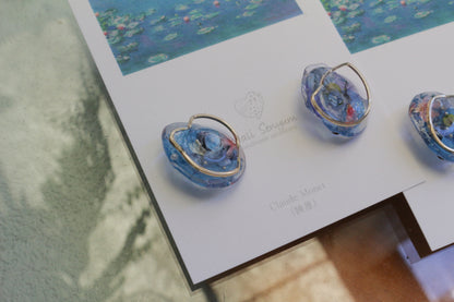 Monet Inspired Flower Medallion Earrings No.3 樹脂ノンホールピアス Plastic Clip-on 睡蓮