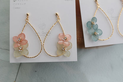Teardrop Hoop Earrings with Hydrangeas No.18