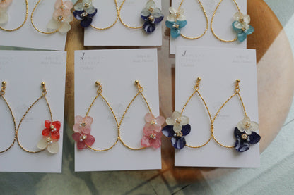 Teardrop Hoop Earrings with Hydrangeas No.23 ピアスorイヤリング