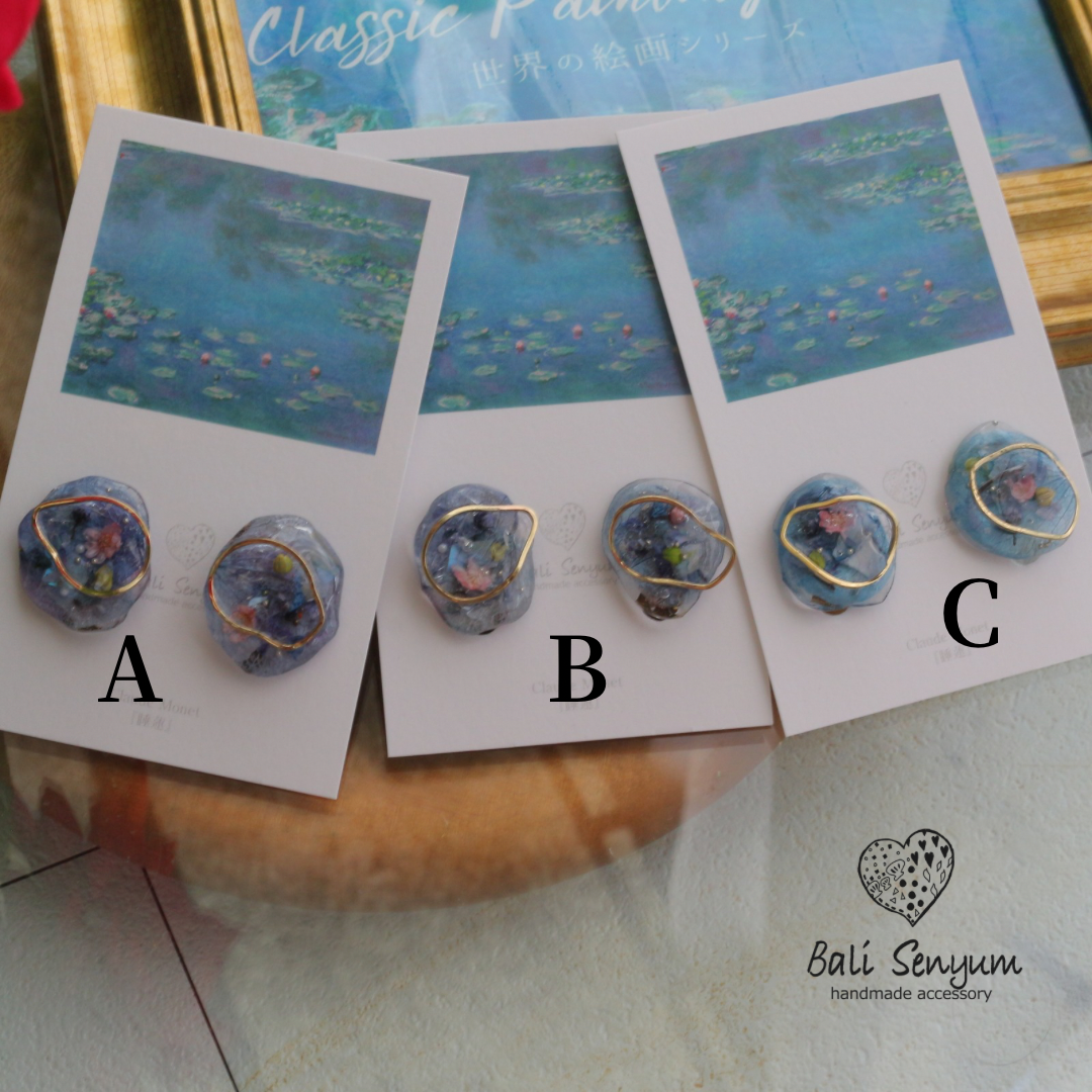 Monet Inspired Flower Medallion Earrings No.6 イヤリング Clip-on 睡蓮