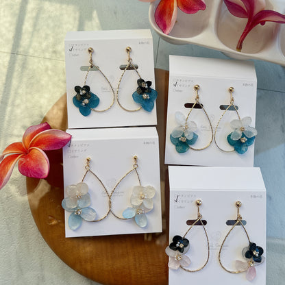 Teardrop Hoop Earrings with Hydrangeas No.10