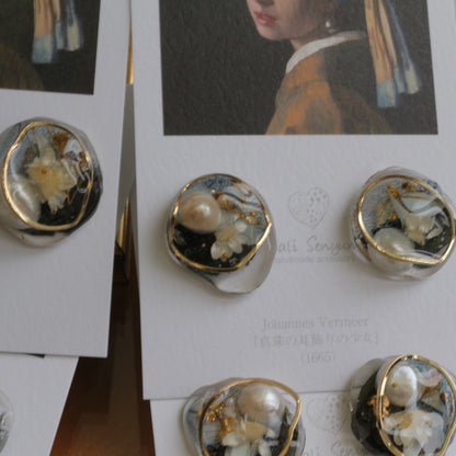 Vermeer's Inspired Flower & Pearl Earrings No.6 ピアス Pierce 真珠の耳飾りの少女
