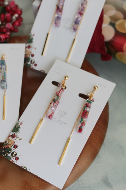 Dangling Christmas Stick Earrings with Pearl