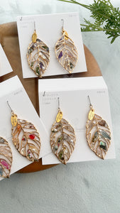 Leaf Earrings With Seasonal Flower Petals No.37