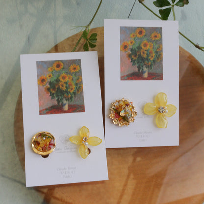 Monet Inspired Flower Earrings No.21 イヤリング Clip-on ひまわり