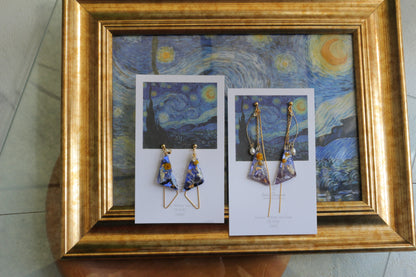 Gogh The Starry Night Inspired Triangular Floral Earrings-星月夜