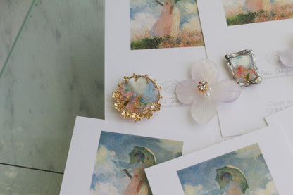 Monet Inspired Flower Earrings No.20 イヤリングClip-on 日傘をさす女性