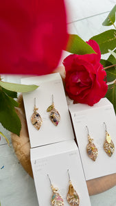 Small Leaf Earrings With Seasonal Flower Petals No.4  - Time limited