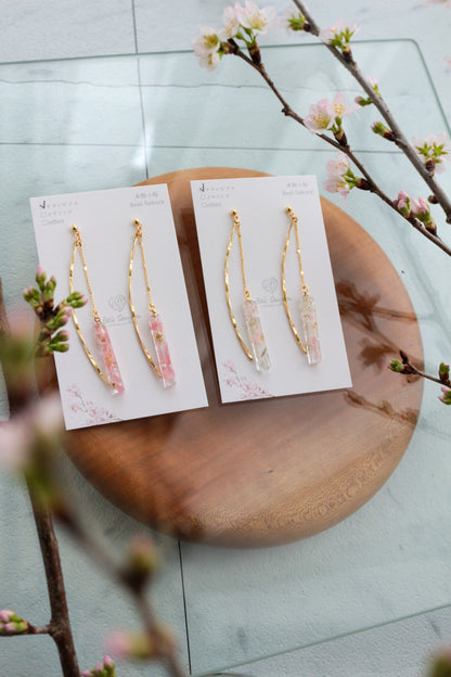Dangling Sakura Flower Stick 2 Earrings with Pearl