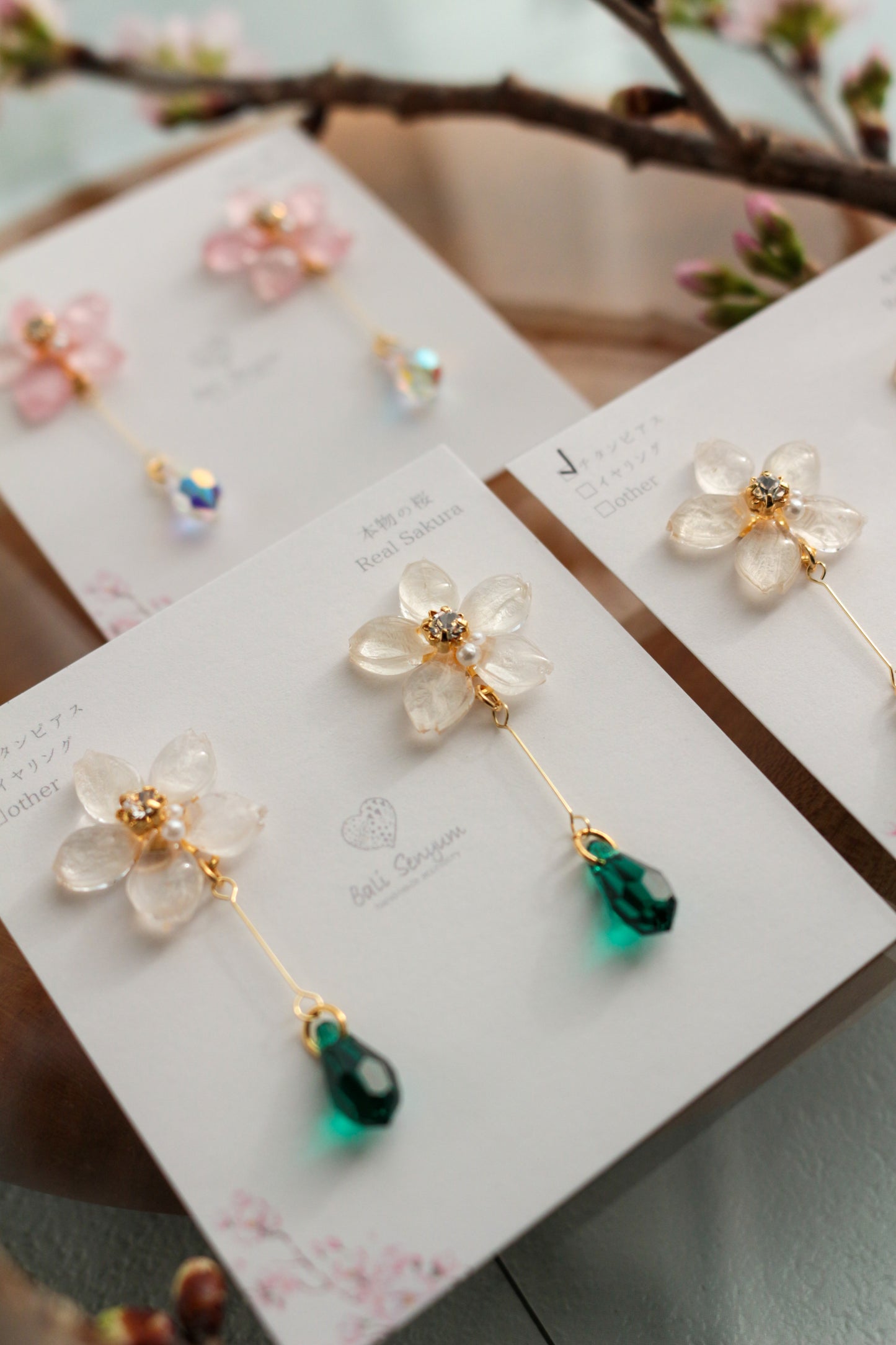 Someiyoshino Sakura Earrings with Hanging Sparkling Gem No.2 - 2026