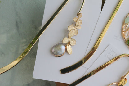 Golden Leaf Flower Bookmark No.3