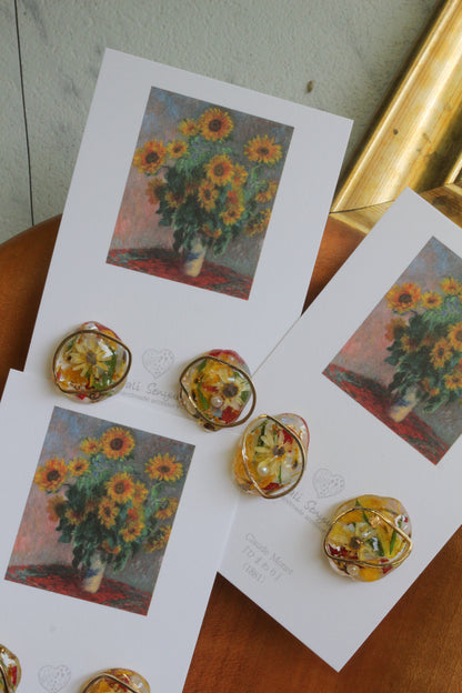 Monet Inspired Flower Medallion Earrings No.1 イヤリング Clip-on ひまわり