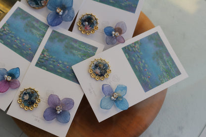 Monet Inspired Flower and Medallion No.11 ピアスTitanium Pierce 睡蓮