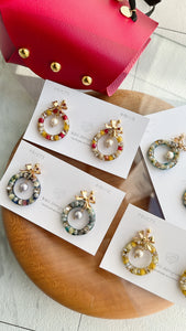 Colorful Christmas Wreath Earring