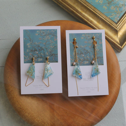 Gogh Almond Tree in Blossom Inspired Triangular Floral Earrings-アーモンドの花