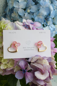 Hydrangea Heart metal 紫陽花　No.2 -  Titanium pierce ピアス