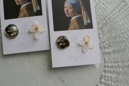Vermeer's Inspired Flower and Medallion No.1 ピアス Pierce 真珠の耳飾りの少女